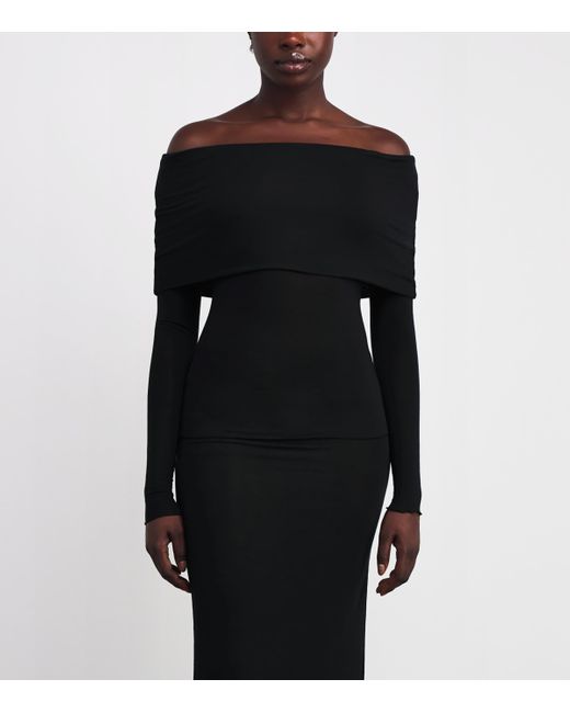 Skims Black Sheer Modal Off-The-Shoulder Top