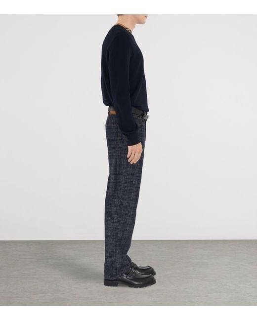 Burberry Black Checked Trim Crewneck Jumper for men