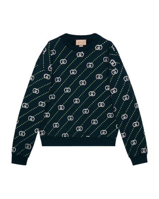 Gucci Blue Cotton Crystal-embellished Sweater for men