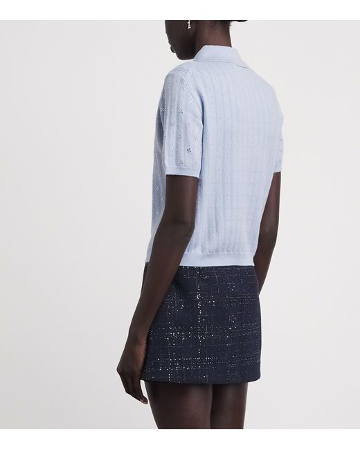 Maje Blue Wool-Blend Polo Sweater