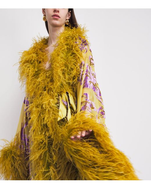 ‎Taller Marmo Yellow Silk-Blend Feathered Melendo Robe