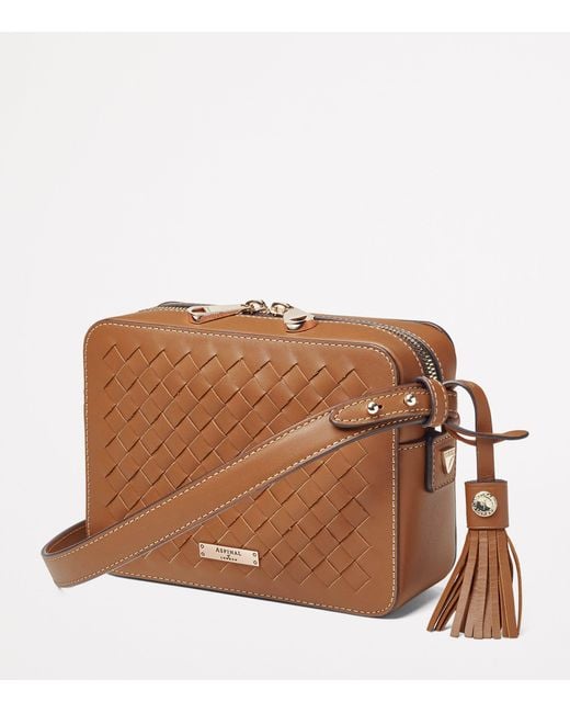 Aspinal Brown Leather Slot Weave Camera Bag