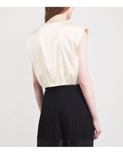 Sandro White Satin Pleated Crop Top