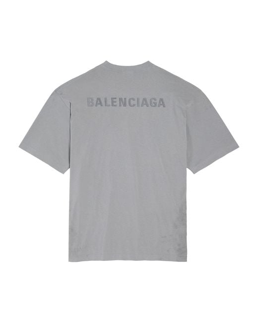 Balenciaga Gray Distressed Embroidered Logo T-Shirt for men