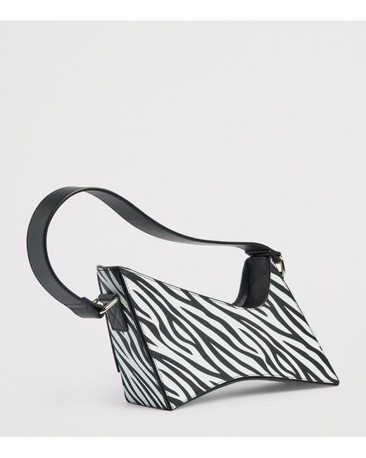 TALEL PARIS White Leather Zebra Wave Shoulder Bag