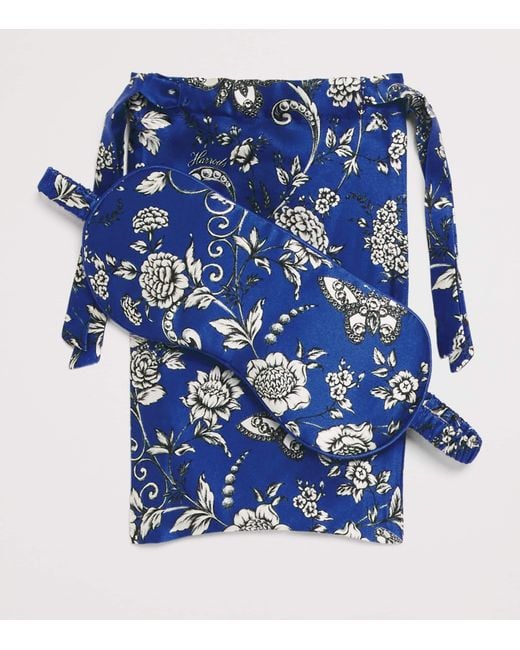 Harrods Blue Silk Butterfly Print Sleep Mask