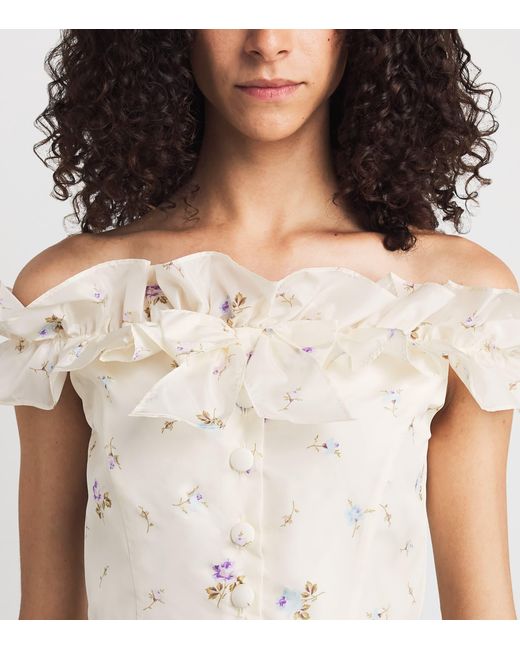 Alessandra Rich White Off-The-Shoulder Floral Midi Dress
