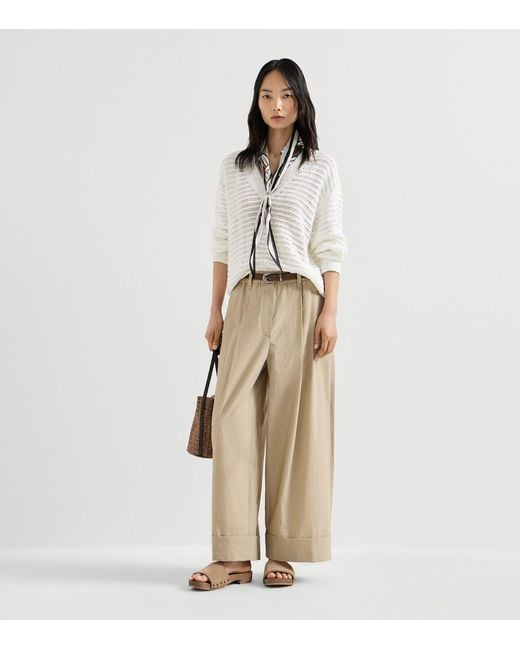Brunello Cucinelli White Linen-Blend Dazzling Sweater