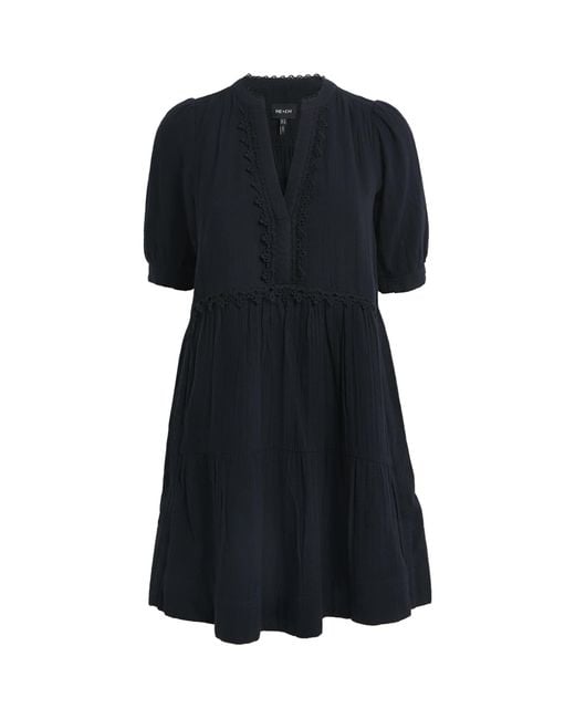 ME+EM Black Cotton Cheesecloth Swing Mini Dress