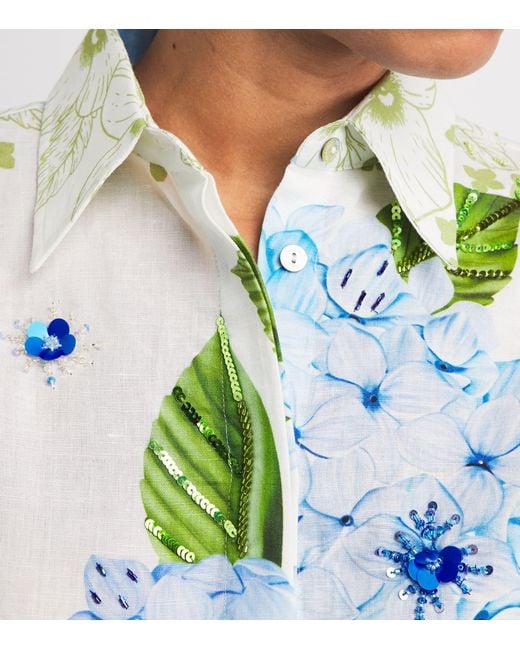 VERANDAH Blue Linen-Cotton Hydrangea Shirt