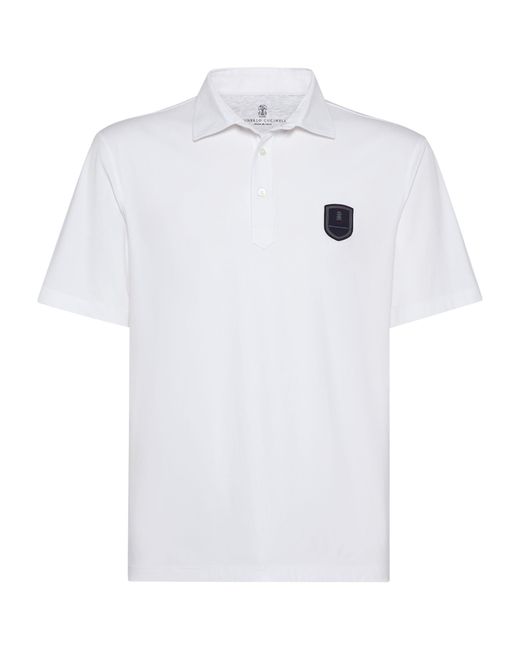 Brunello Cucinelli White Tennis Badge Polo Shirt for men