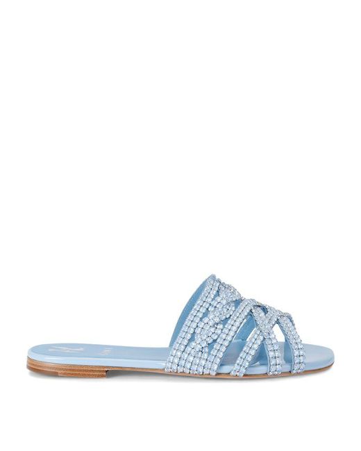 Gina Blue Leather Embellished Stirling Sandals