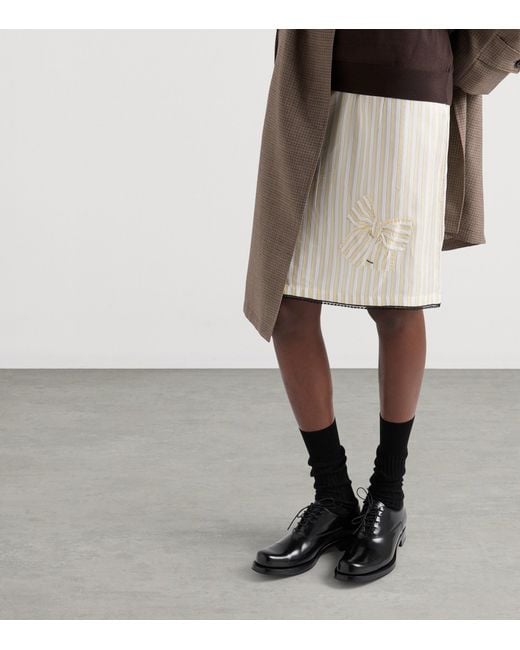 Prada Natural Striped Bow-Applique Midi Skirt