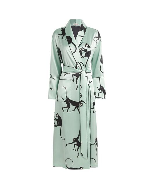 Olivia Von Halle Green Silk Monkey Print Capability Robe