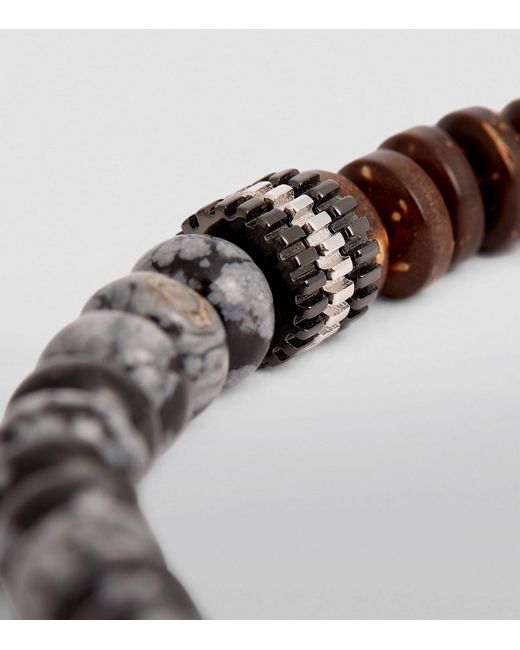 Tateossian Metallic Rhodium-plated And Obsidian Beaded Bracelet for men