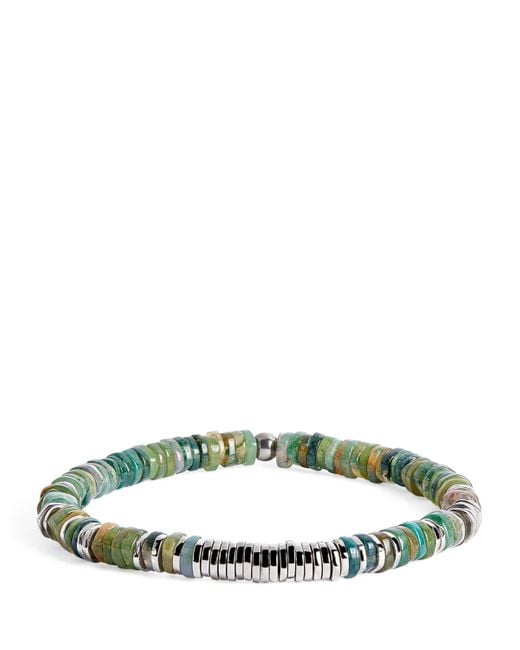 Tateossian Green Sterling And Moss Agate Constellation Bracelet for men