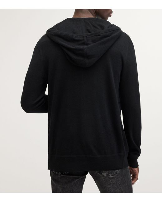 AllSaints Black Merino Wool Mode Hoodie for men