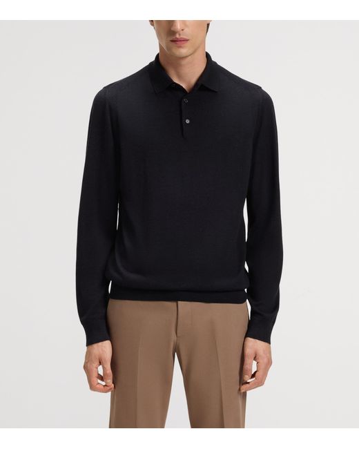 Boss Blue Wool-Silk-Cashmere Polo Sweater for men