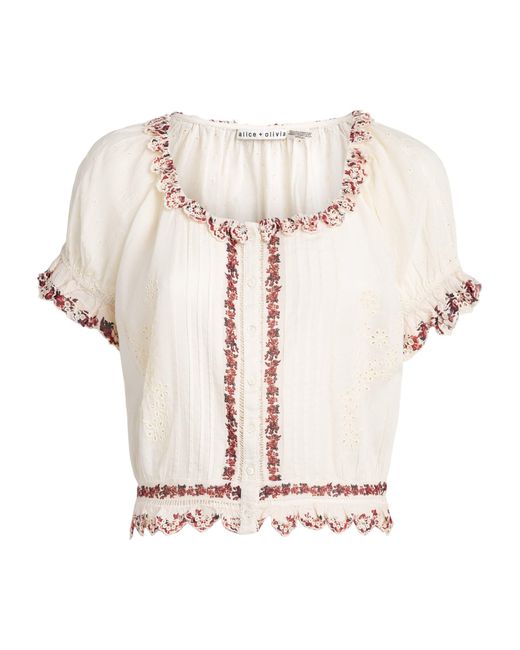 Alice + Olivia White Cotton Mclaine Blouse