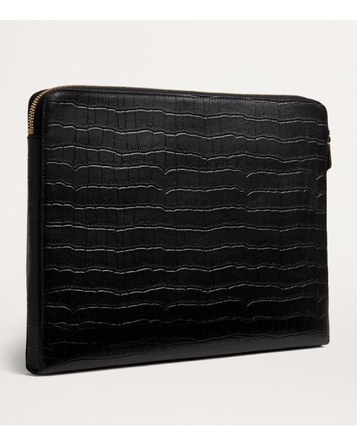 Harrods Black Large Croc-Embossed Leather Pouch