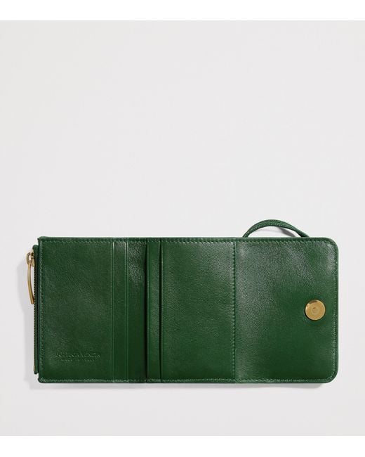 Bottega Veneta Green Leather Intrecciato Andiamo Trifold Wallet