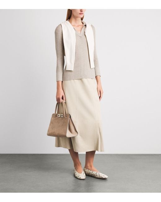 Agnona Natural Cashmere-Wool-Silk Open-Collar Polo Sweater