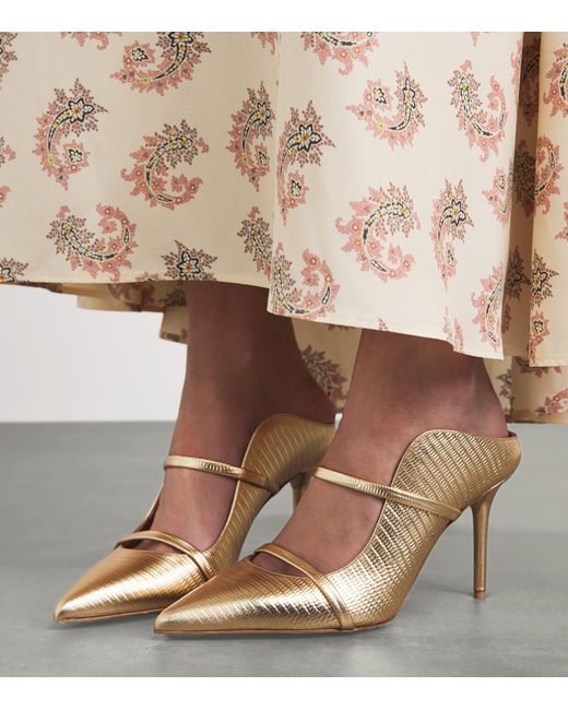 Malone Souliers Natural X Harrods Exclusive Metallic Leather Embossed Maureen Mules 85