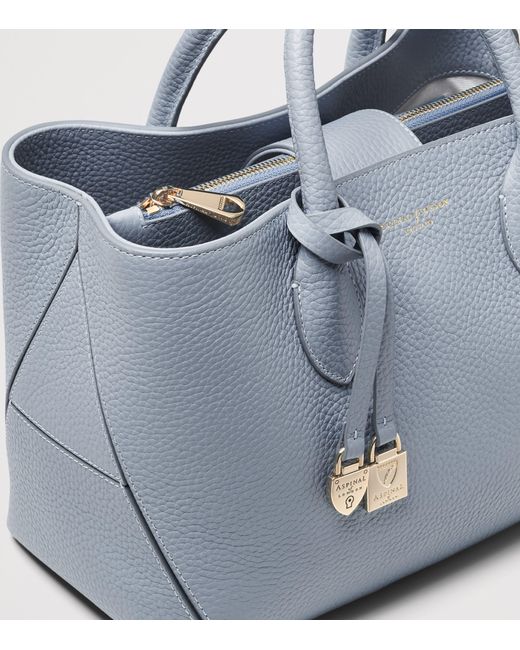 Aspinal Blue Midi Leather London Tote Bag