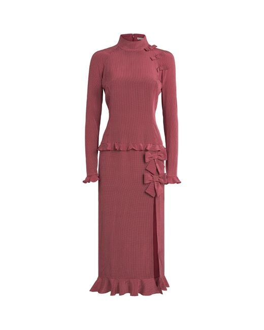 Alessandra Rich Red Silk Polka-Dot Bow Dress