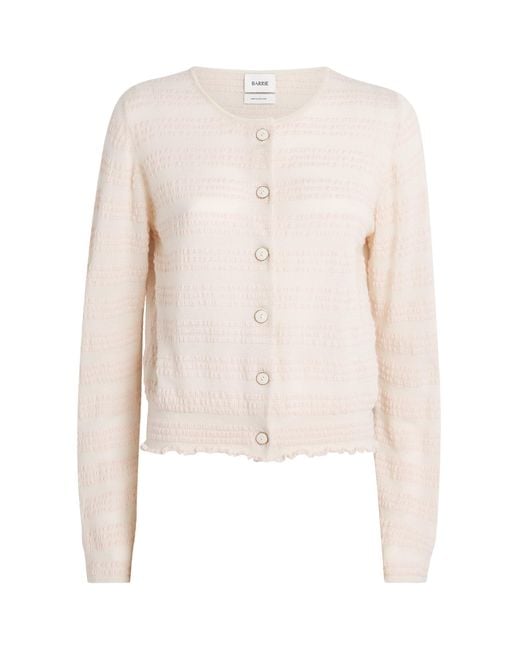 Barrie White Cashmere-Cotton Stripe Cardigan