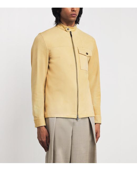 Isaia Natural Lamb Suede Zip-Up Overshirt for men