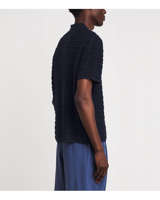 Sandro Blue Terry Knit Jacqaurd Short-Sleeve Shirt for men
