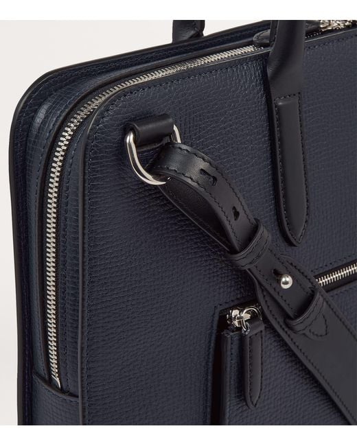 Smythson Blue Slim Leather Laptop Briefcase for men
