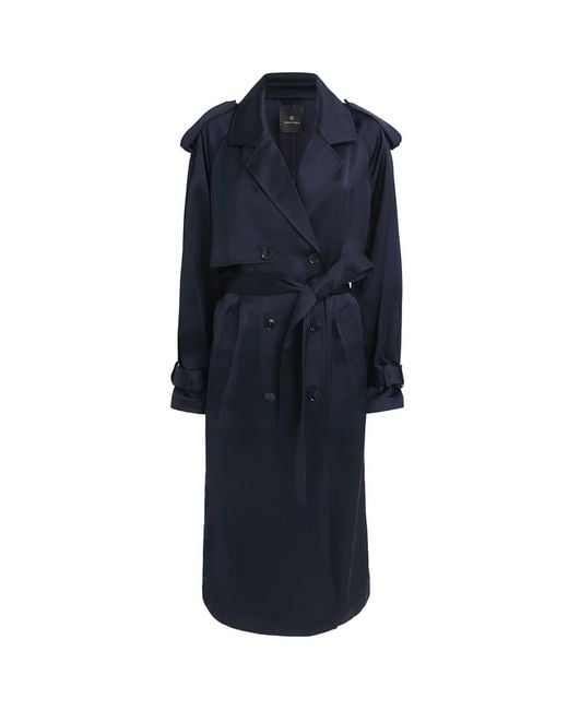 Anine Bing Blue Satin Rickie Maxi Trench Coat