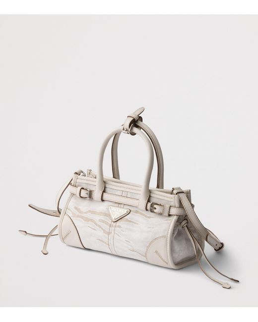 Prada Natural Small Linen-Leather Bonnie Top-Handle Bag