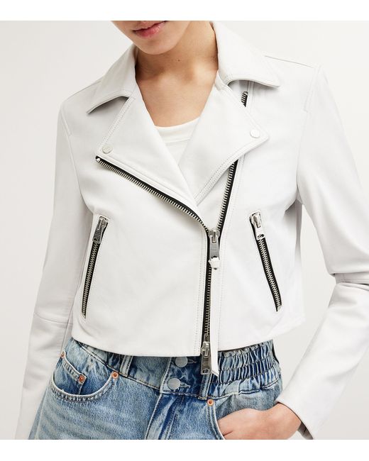 AllSaints White Leather Dalby Biker Jacket