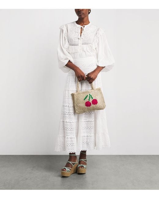 Rixo White Cotton Embroidered Ripeka Midi Skirt