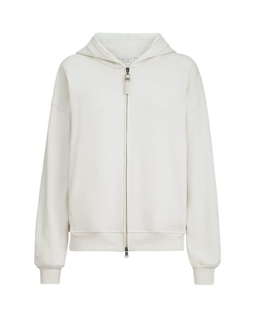 Brunello Cucinelli White French Terry Zip-Up Hoodie