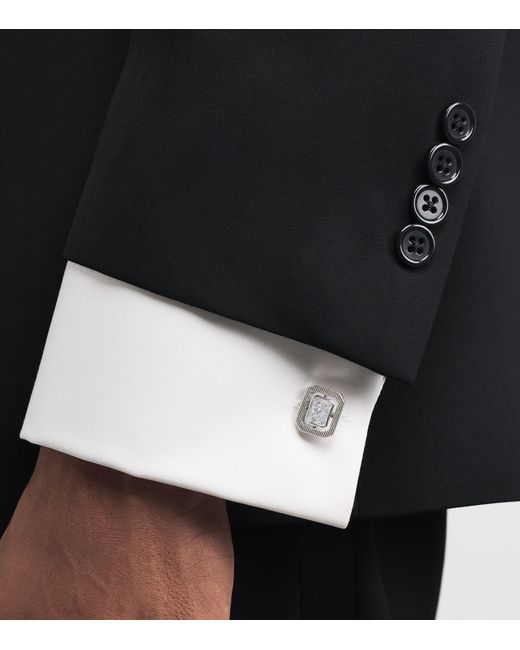 Tateossian Natural Rhodium-Plated And Cubic Zirconia Halo Rectangle Cufflinks for men