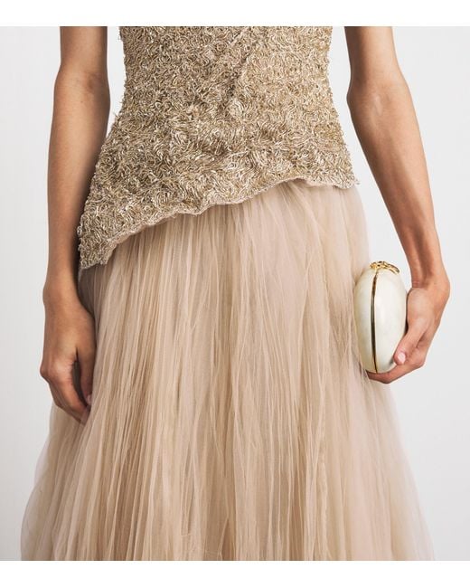Marmar Halim Natural Tulle Strapless Gown