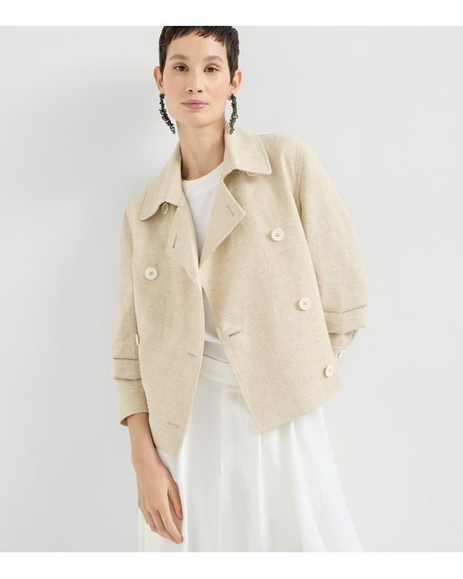 Brunello Cucinelli Natural Linen-Blend Pea Coat