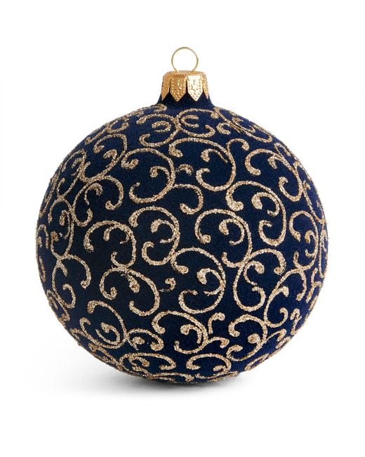 Harrods Blue Velvet Glitter Swirl Bauble