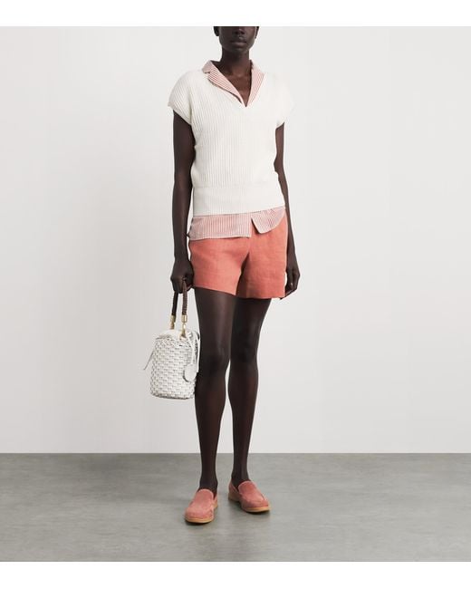 Eleventy Red Linen Drawstring Shorts