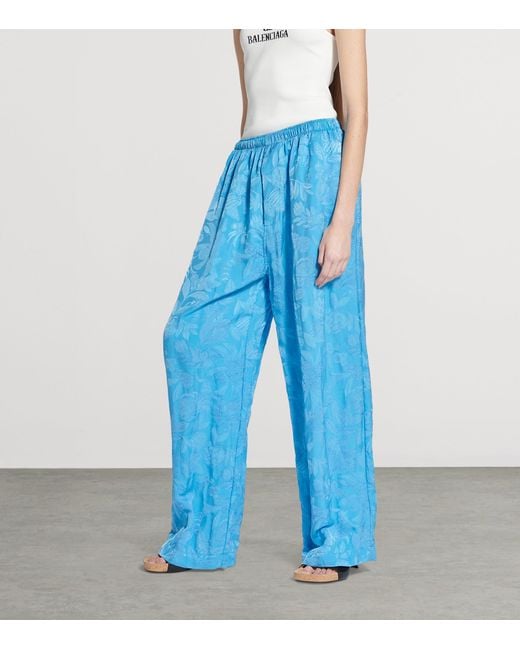 Balenciaga Blue Loose-Fit Trousers With Floral Print