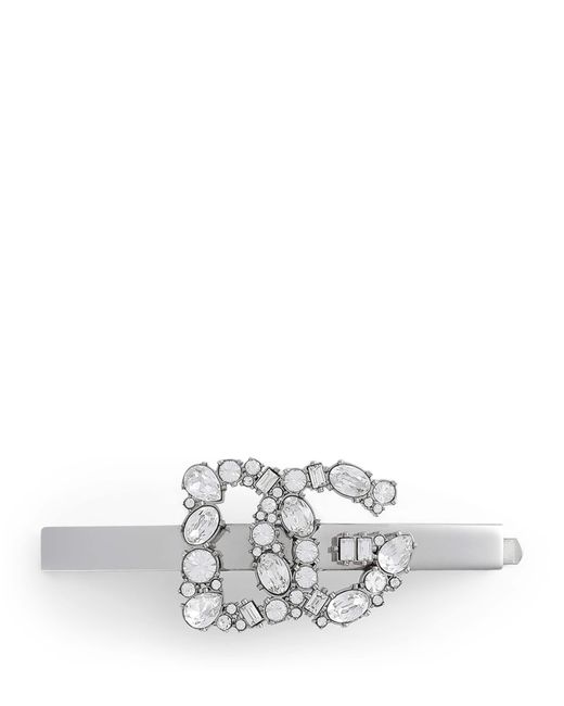 Dolce & Gabbana White Diamanté Dg Hair Clip