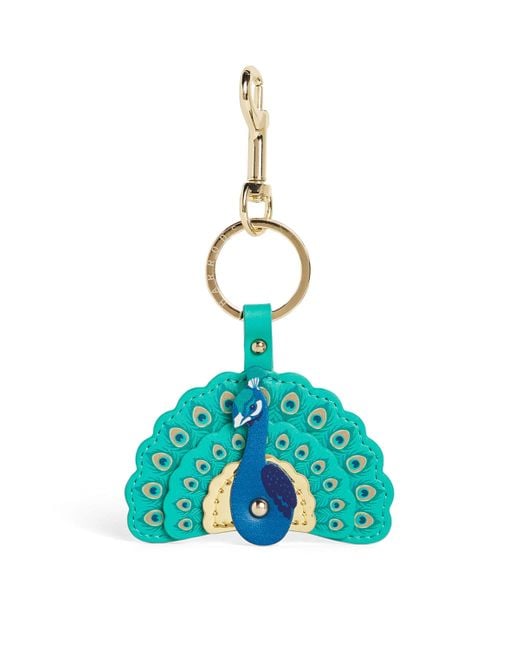 Harrods Blue Leather Peacock Keyring