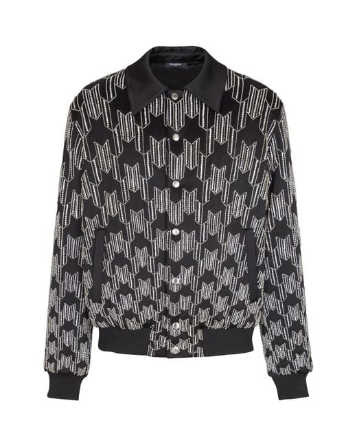 Balmain Gray Satin Houndstooth Bomber Jacket for men