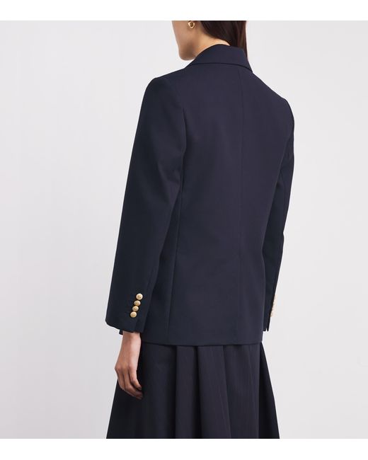 Sandro Blue Virgin Wool-Cotton Double-Breasted Slim Blazer