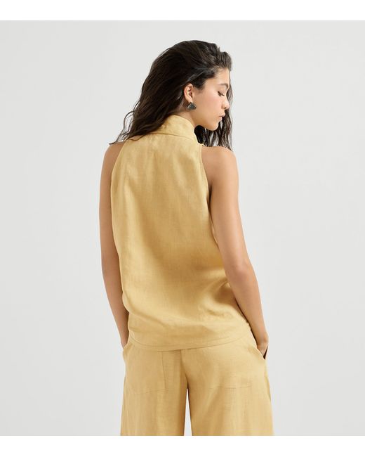 Brunello Cucinelli White Linen Wrap Sleeveless Top