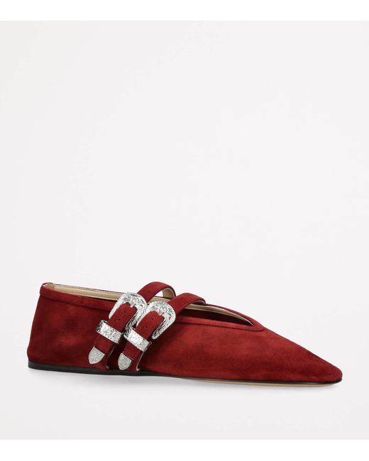 Le Monde Beryl Red Suede Buckle Claudia Ballet Flats